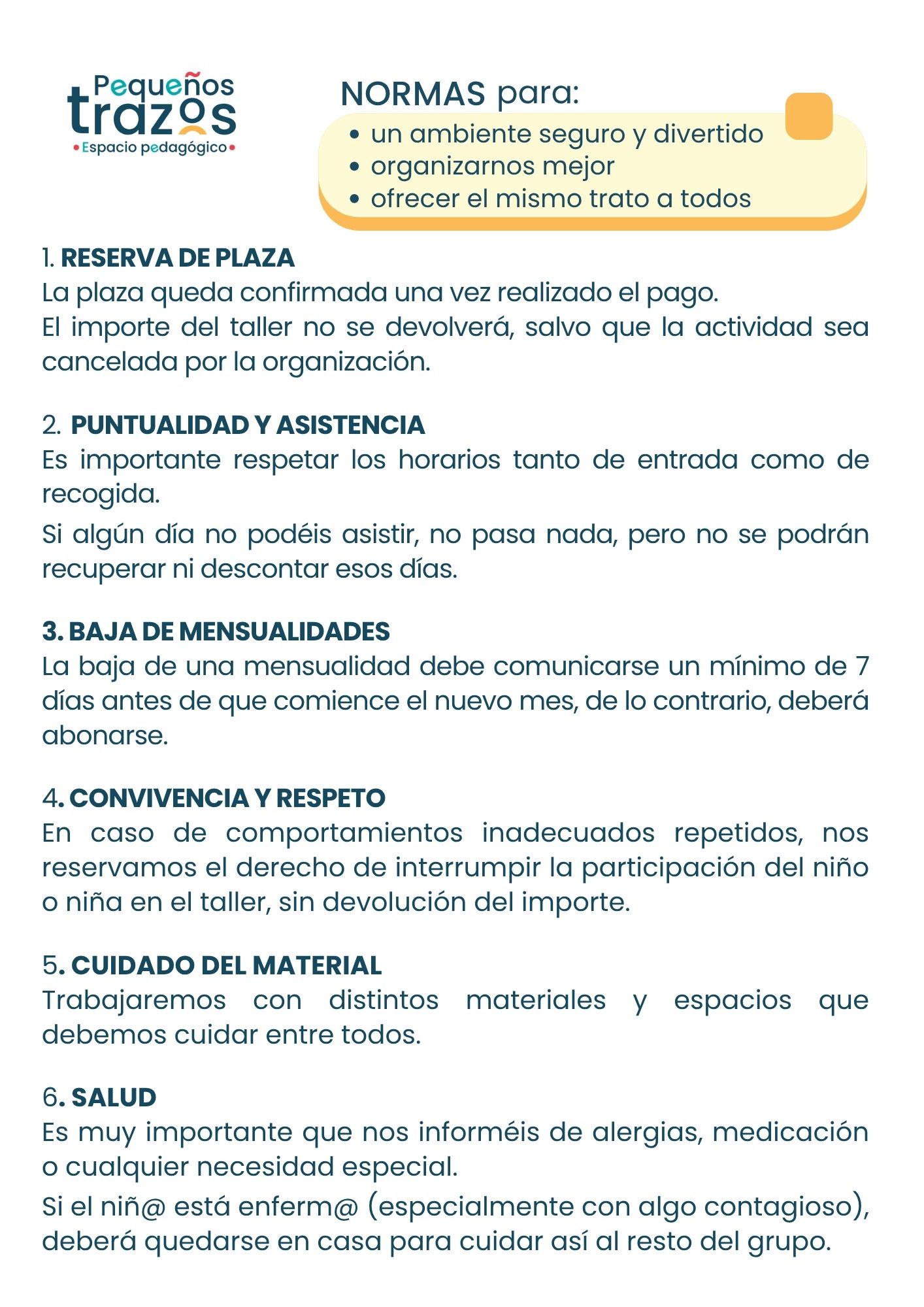 Normas Pequeños trazos 2026-2027 Normas del centro Pequeños trazos, espacio pedagógico en Vélez-Málaga